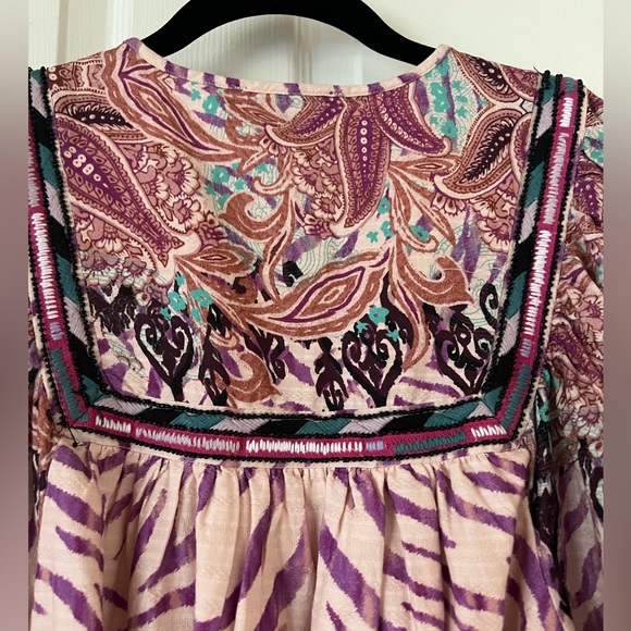 NWT INC Pink Boho Puffy Balloon Sleeve Embroidered Embellished Mini Dress,  XS - Picture 10 of 12